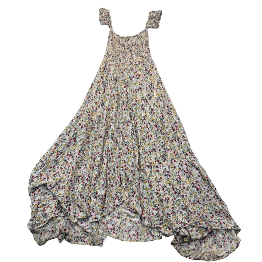 Olivaceous Floral Smocked Maxi Dress XS High Low Ruffle Sleeve Off Shoulder